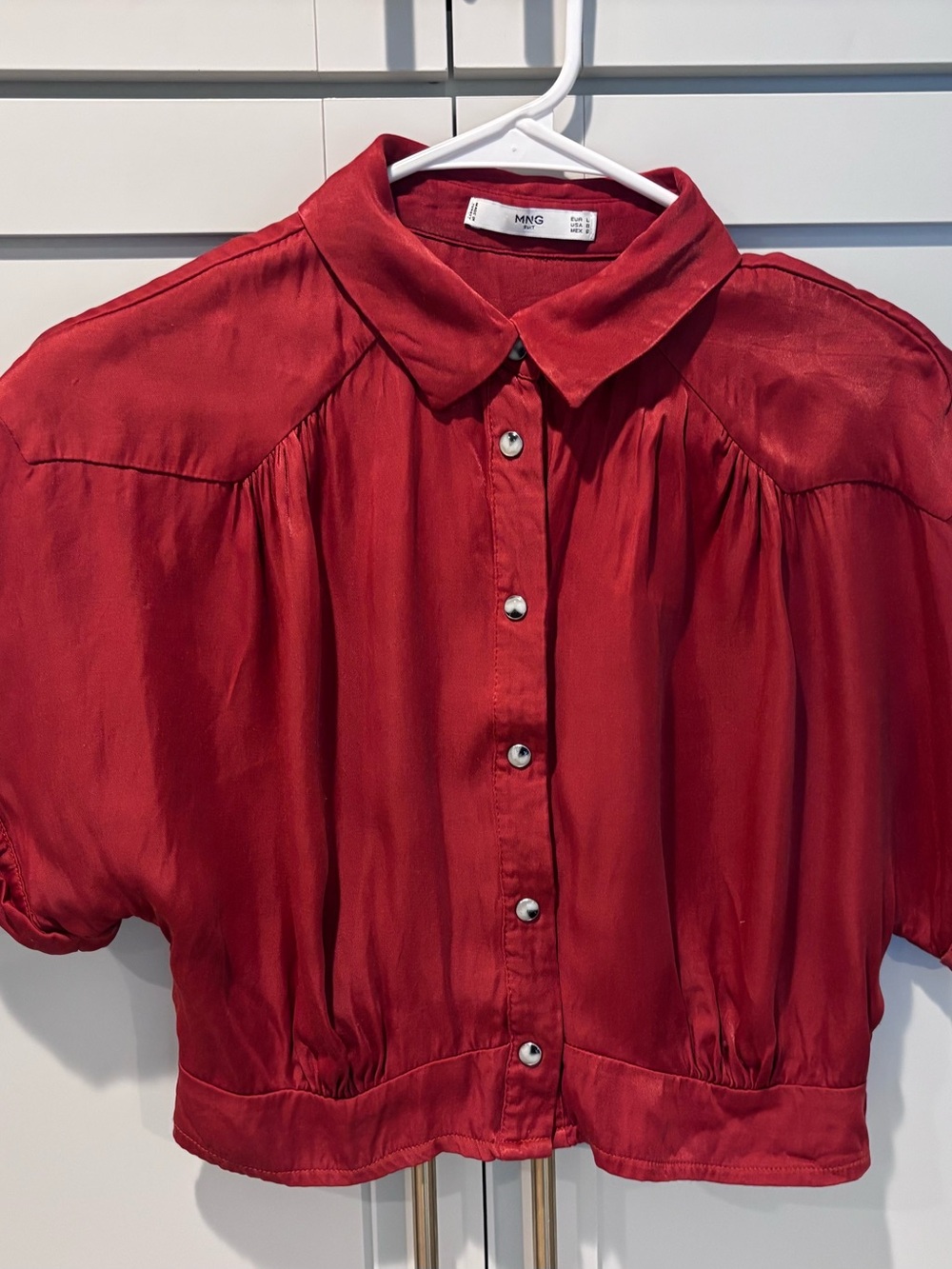 Mango Orange Red Short-Sleeve Button-Down Blouse